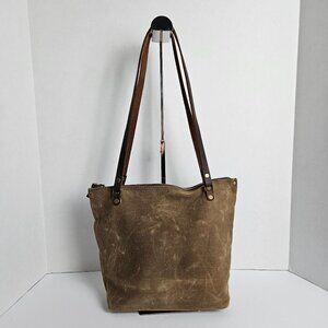 Canvas Shoulder Bag In Blue Waxed Canvas Farmers Market Tote Shoulder Bag